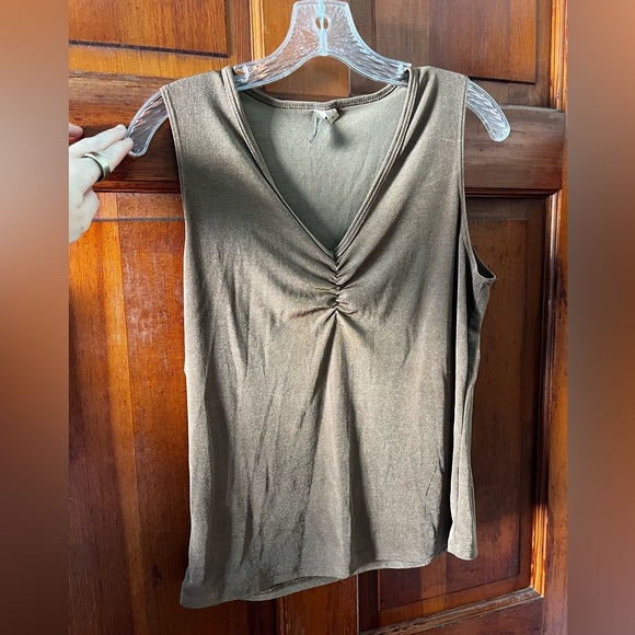 Susan Lawrence Sleeveless Top Women’s Large Brown Ruched V-Neck Stretchy Tank - Picture 2 of 5